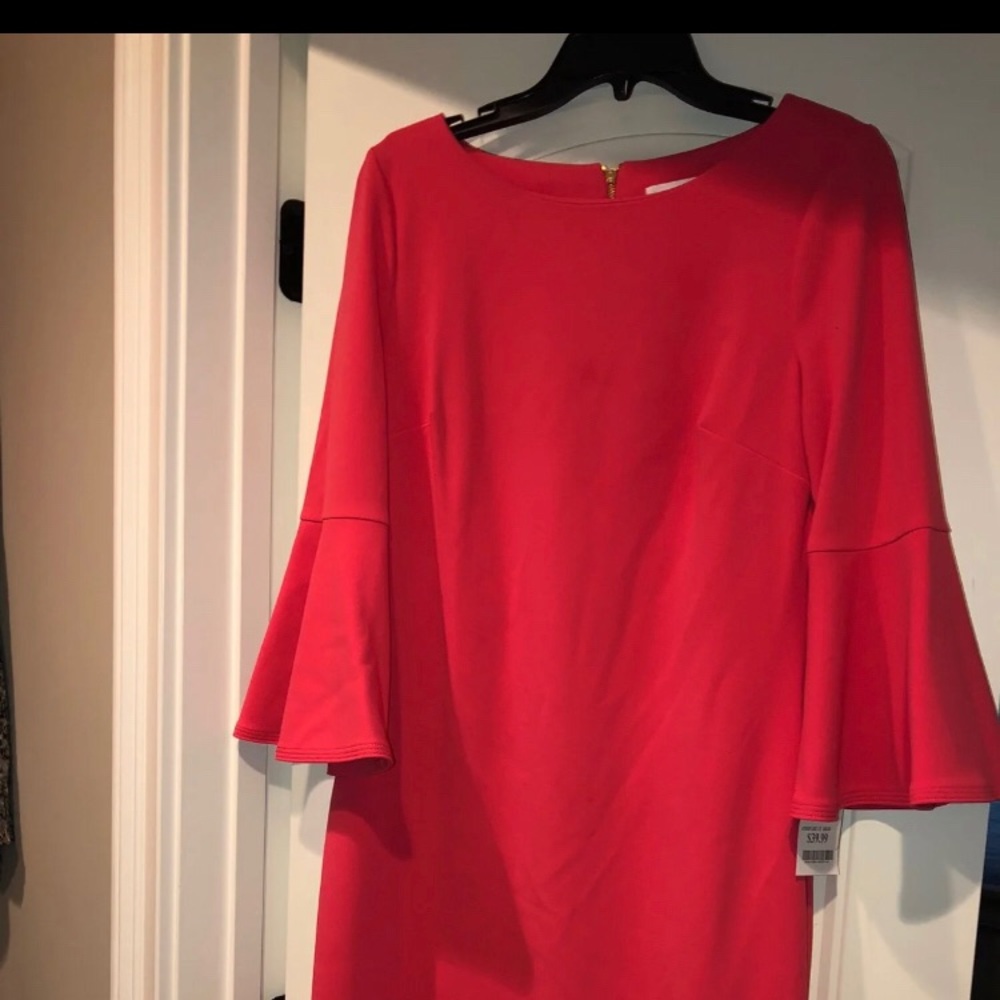 Salmon colored Calvin Klein Dress Bell Sleeve